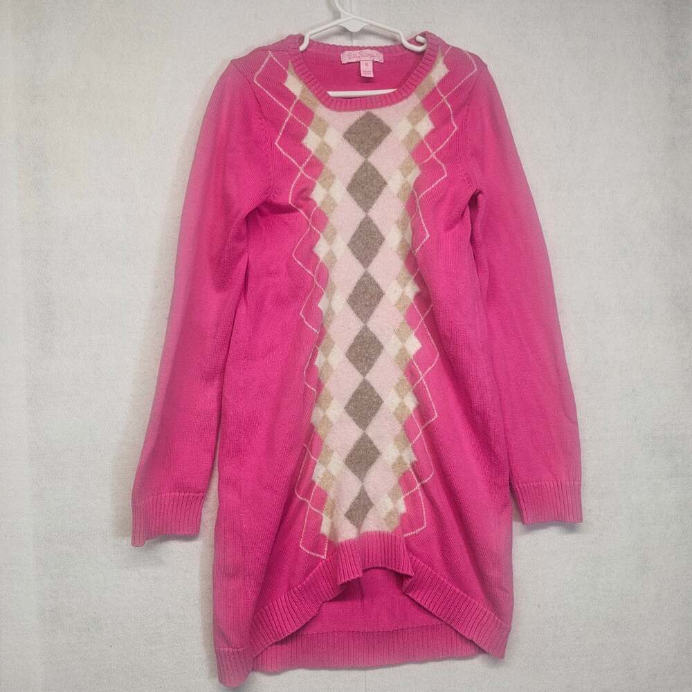 Lilly Pulitzer Pink Argyle Wool Blend Long Sleeve Sweater Dress Girls Size 10